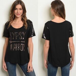 Gypsy warrior sequin detail top in black size large